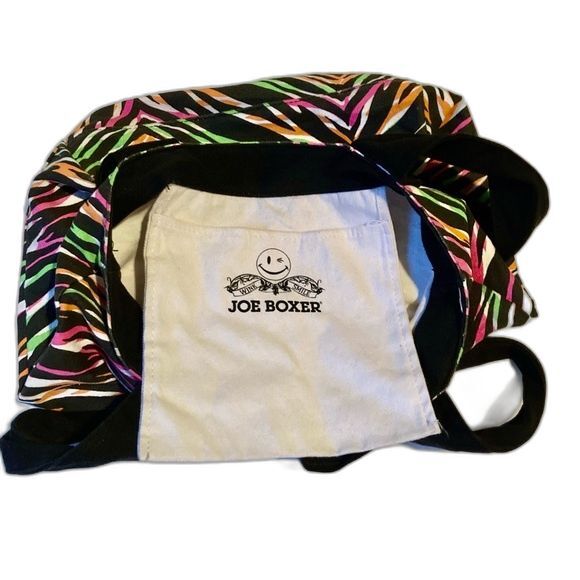 RAINBOW Zebra Canvas Tote Bag Neon Colors 14 x 14 x 4 inches - Picture 6 of 8